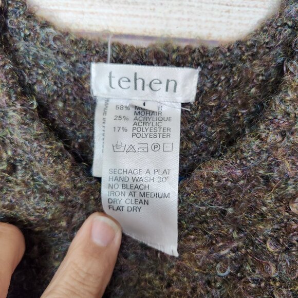 Vintage 80's 90's TEHEN France Mohair Blend Knit Pullover Sweater Cropped Brown - Picture 7 of 11